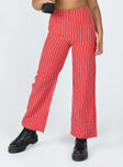 front view of model wearing Princess Polly Euros Pants Red Tartan 