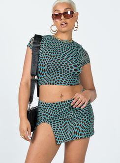 back view of model wearing Princess Polly Bold Move Mini Skirt Blue Multi 