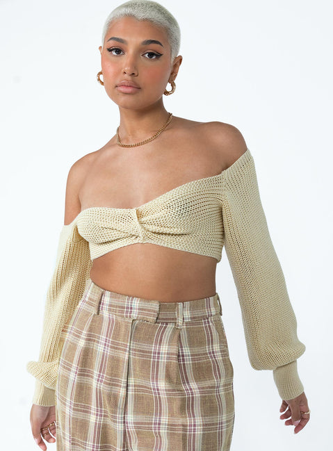 Miller Knot Front Sweater Cream Princess Polly  Cropped 