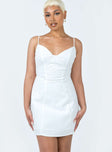 Front view of model wearing  front Princess Polly Sweetheart Neckline  Zora Mini Dress White