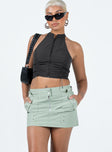 Front view of model wearing  front Knightley Cargo Mini Skirt Khaki Princess Polly  Mini Skirts 