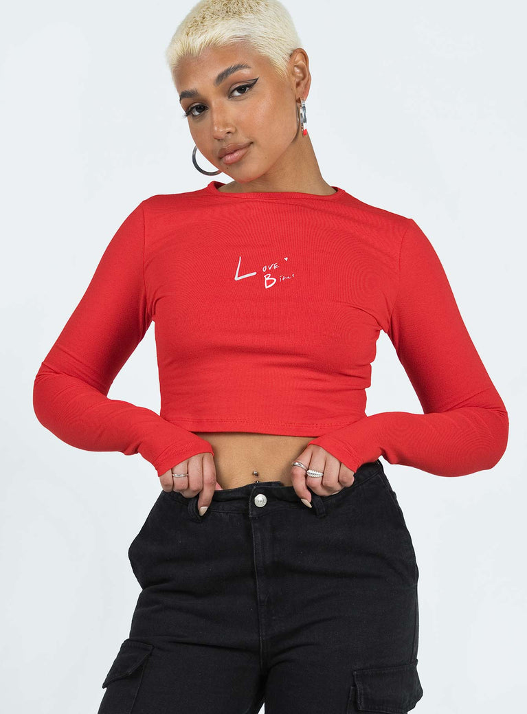 product Princess Polly Full Sleeves High Neck  Love Bites Long Sleeve Top Red