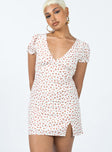 Front view of model wearing  front Princess Polly V-Neck  Kacey Mini Dress White Floral