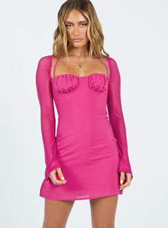 product Princess Polly Square Neck  Dyer Sheer Sleeve Mini Dress Hot Pink