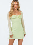 Princess Polly Sweetheart Neckline  Dyer Sheer Sleeve Mini Dress Sage