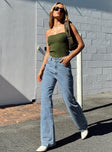 Princess Polly High Rise  Morala Wide Leg Cargo Jeans Mid Wash Denim