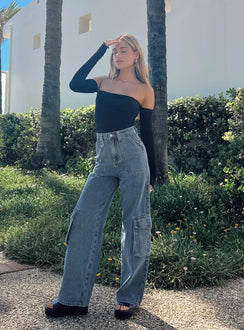 product Princess Polly Low Rise Jeans  Randle Cargo Jeans Mid Wash Denim