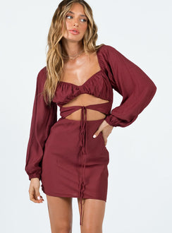 product Princess Polly Plunger  Nakita Long Sleeve Mini Burgundy