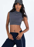 Grey top High neck Ruching on sides Cropped fit Good Stretch Unlined 