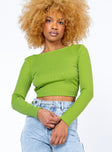 front view of model wearing Princess Polly Leonardo Long Sleeve Top Green 