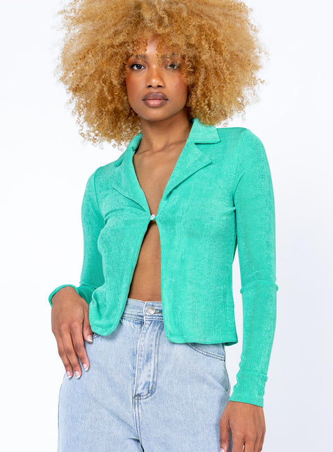 front view of model wearing Princess Polly Andi Long Sleeve Top Green 