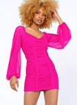 front view of model wearing Princess Polly Everley Mini Dress Pink 