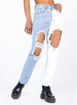 front view of model wearing Princess Polly Ioannina Ripped Denim Jeans Low Rise Jeans 