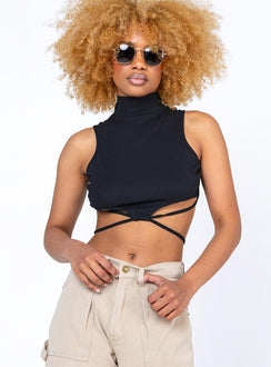 front view of model wearing Princess Polly Jaylin Top Black 