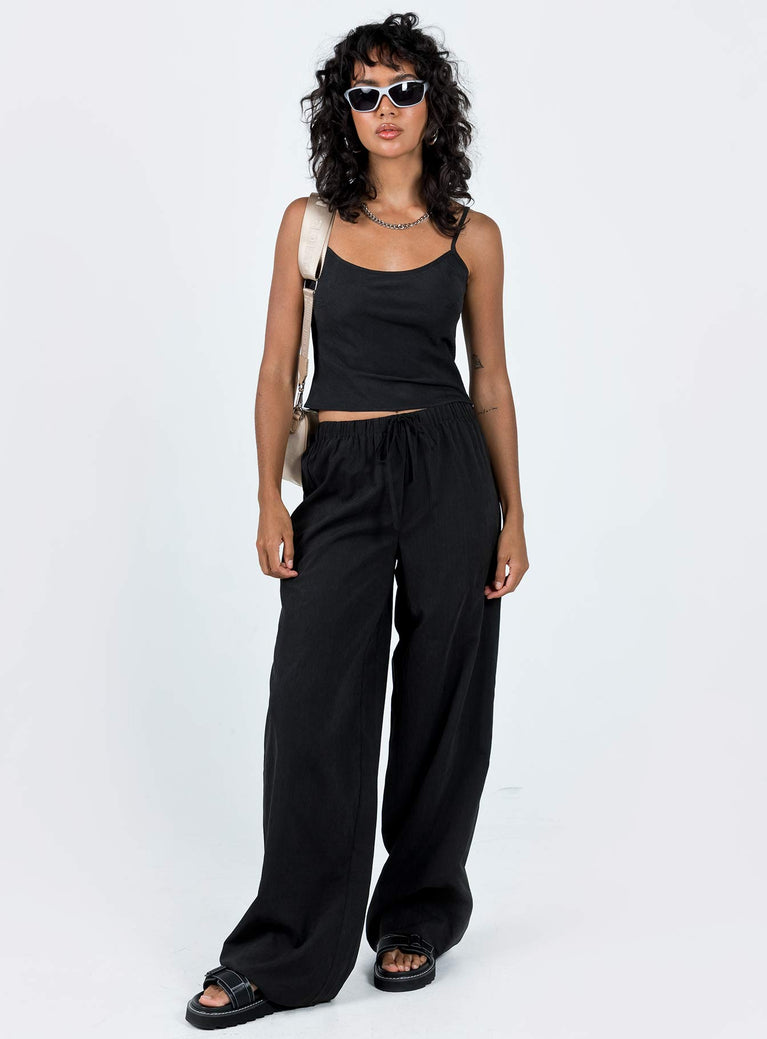 Two piece set Cupro material Adjustable shoulder straps on top Wide leg pants Elasticated waistband with tie fastening