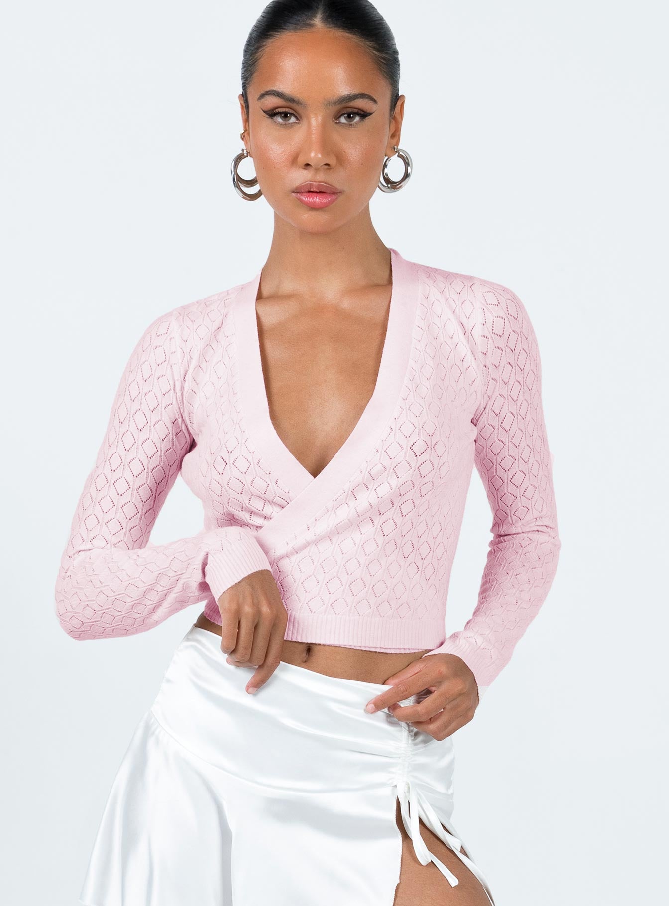 Viewland Wrap Sweater Pink Princess Polly  Cropped 