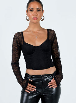 product Princess Polly Full Sleeves Asymmetric Neckline  Purnell Long Sleeve Lace Top Black