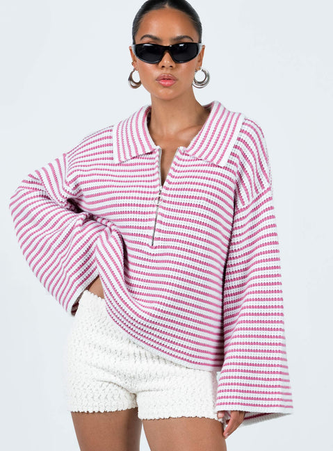 Willbar Oversized Sweater Pink / White Princess Polly  long 