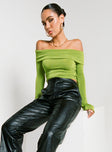 product Princess Polly Full Sleeves Asymmetric Neckline  Saro Off The Shoulder Top Green