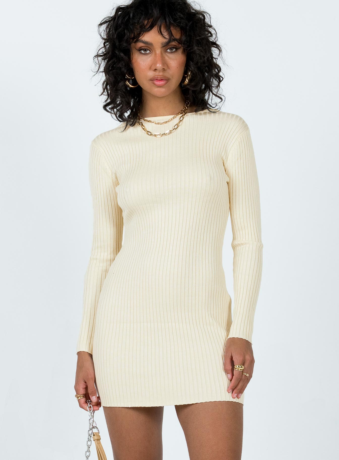 Long sleeve sale cream dress