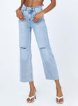 front view of model wearing Princess Polly Olbia Wide Leg Denim Jeans Mid Rise 