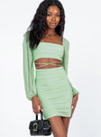 front view of model wearing Princess Polly Courtney Long Sleeve Mini Dress Green 