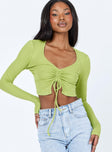 front view of model wearing Princess Polly Rayna Long Sleeve Top Green 