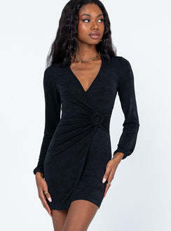 front view of model wearing Princess Polly Madeline Mini Dress Black 