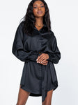 front view of model wearing Princess Polly Leighton Mini Dress Black 