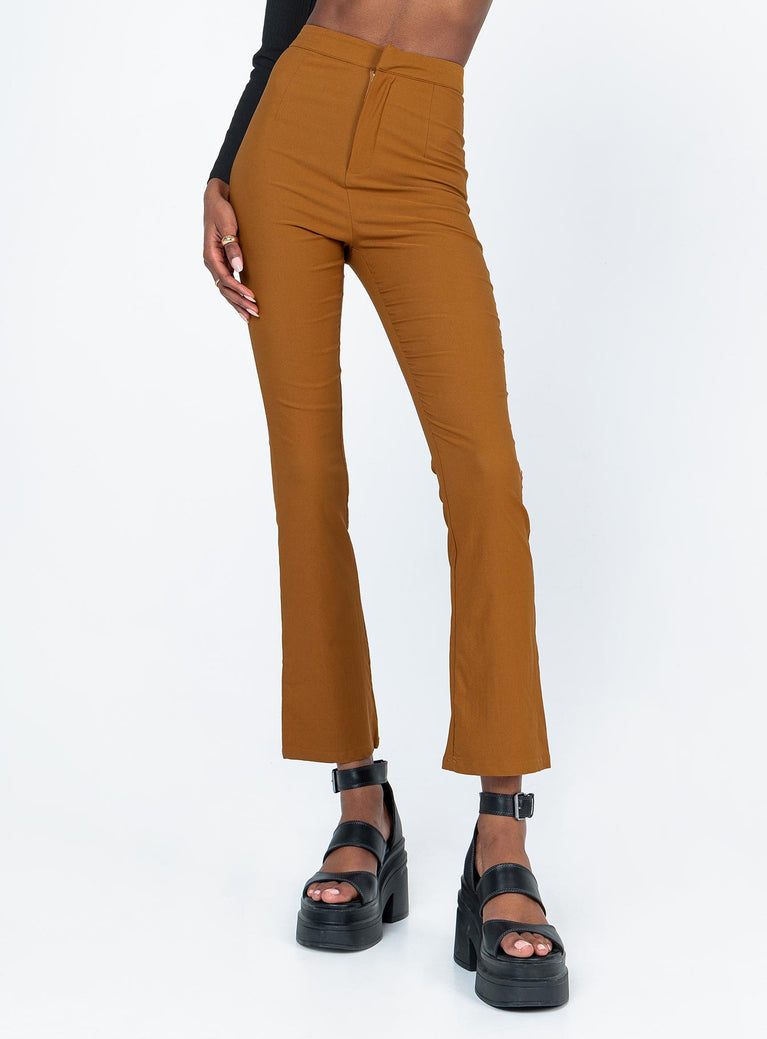 front view of model wearing Princess Polly Moschato Pants Brown 