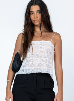 Front view of model wearing  front Princess Polly Sleeveless Square Neck  Clare Top White