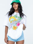 front view of model wearing Princess Polly Bahamas Tee White Short Sleeve High Neck 