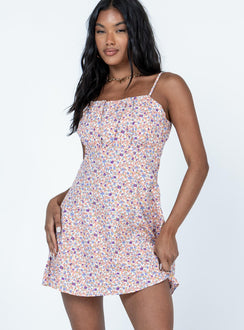 front view of model wearing Princess Polly Season Of Love Mini Dress Orange Square Neck 