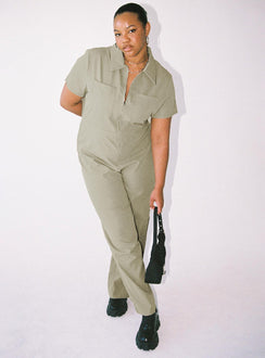 Jumpsuit Classic collar Zip fastening at front Twin chest pockets Straight leg