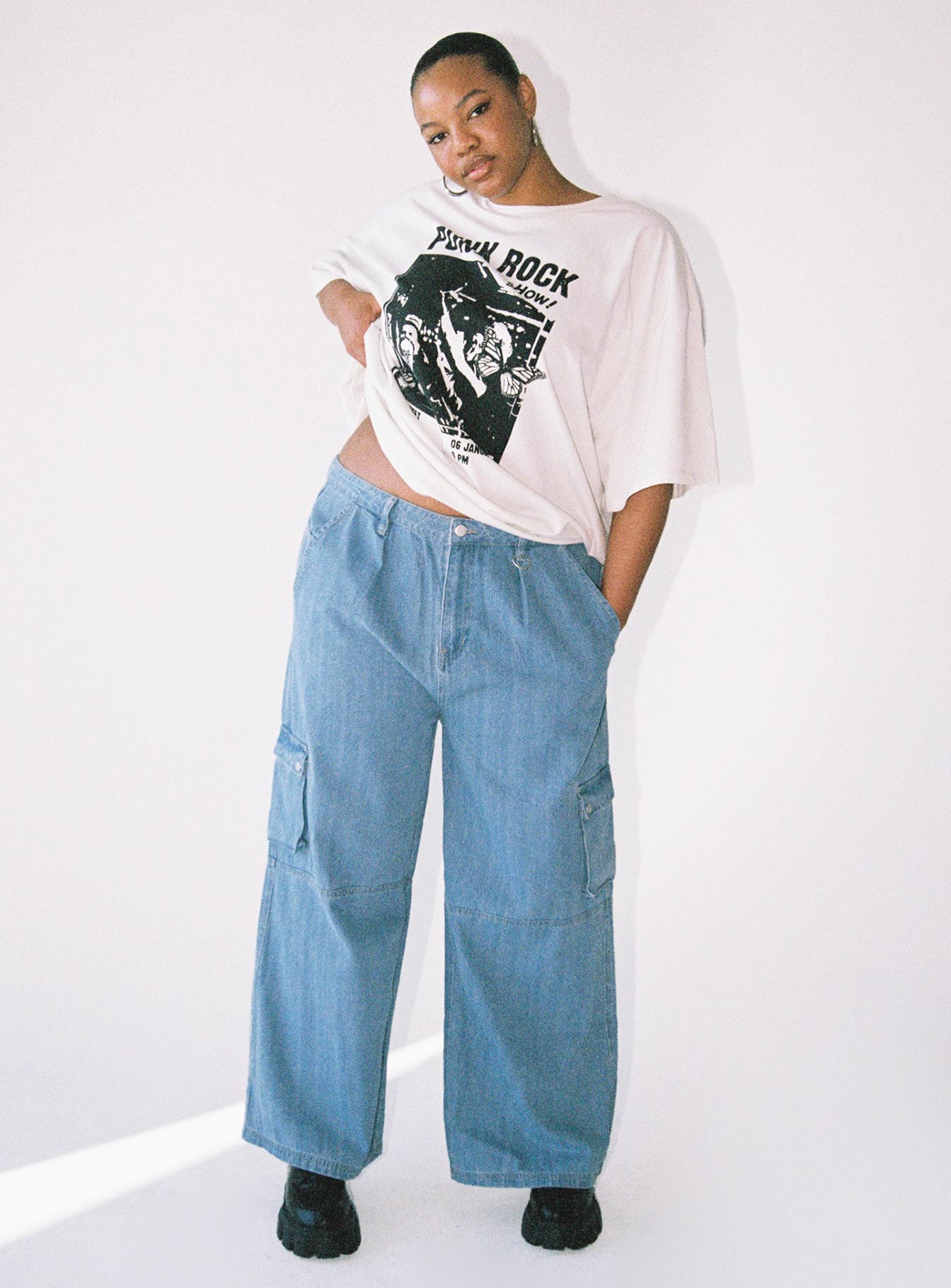 product Princess Polly High Waisted  Paige Mid Rise Cargo Jean Denim Curve