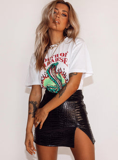   side view of model wearing Princess Polly The Wren Mini Skirt Black Croc Mini Skirts 