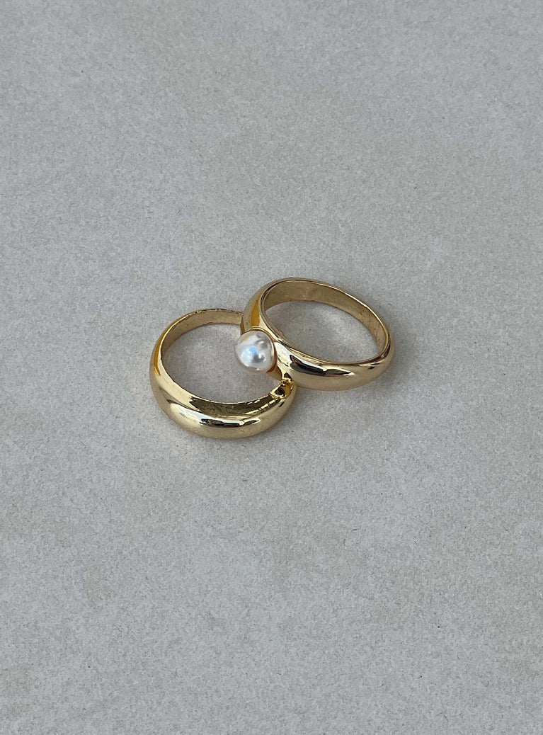 Ring pack 18K Gold Plated Pack of two Pearl detail Lightweight