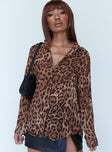 front view of model wearing Princess Polly Ziggy Shirt Dark Leopard 