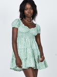 front view of model wearing Princess Polly Daniella Floral Mini Dress Green 