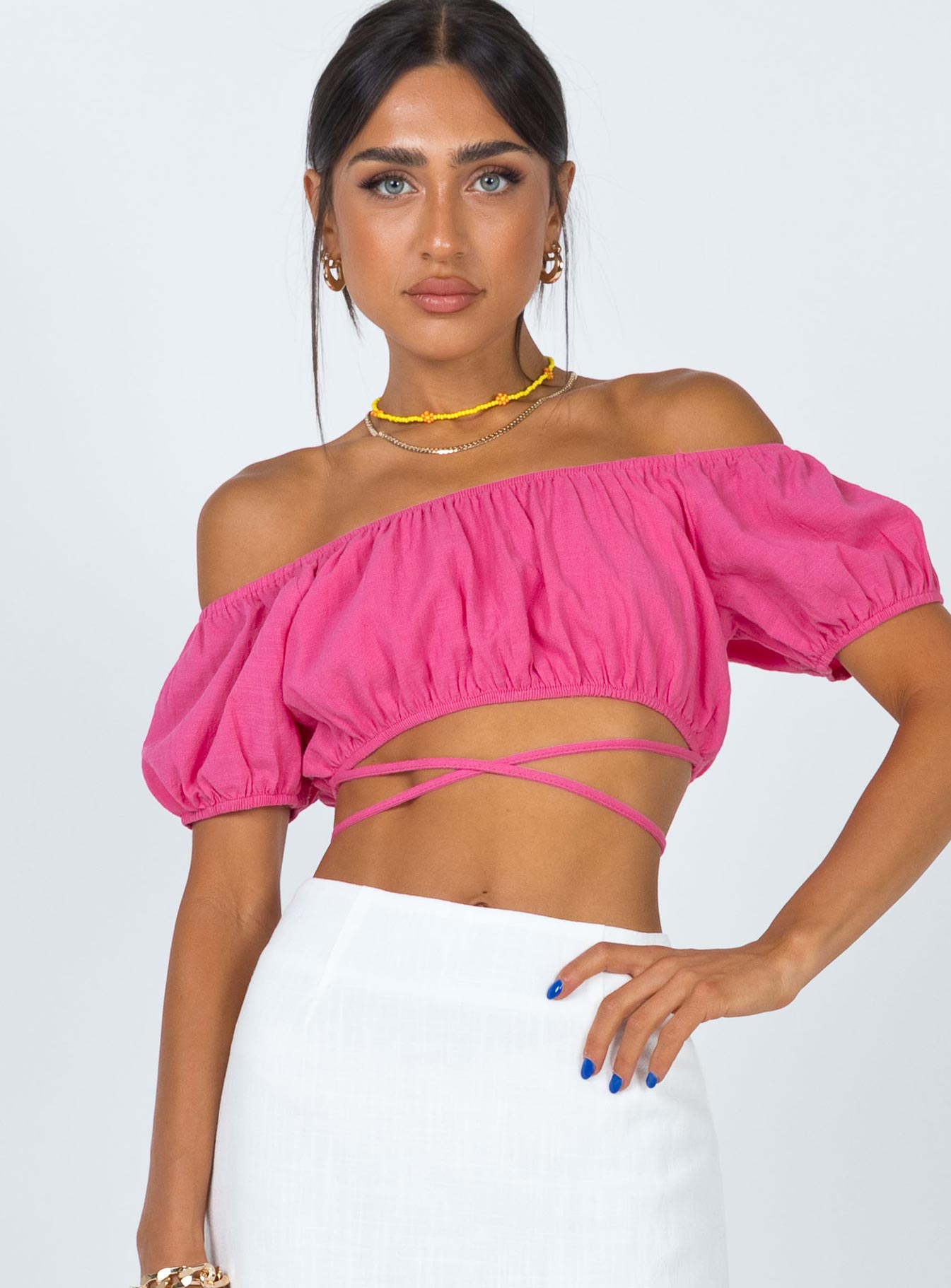 front view of model wearing Princess Polly Carrington Top Pink 