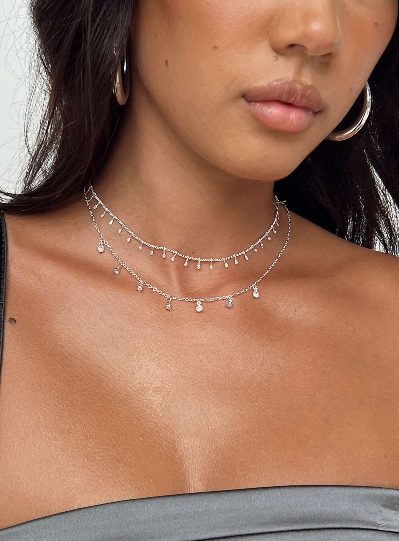 Necklace Silver toned Choker style Fixed chains - these cannot be worn separately Diamante detail Lobster clasp fastening