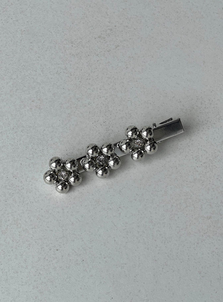 Hair clip Silver-toned Alligator style clip Flower design