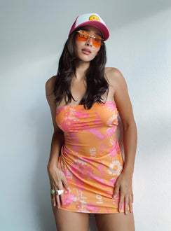 front view of model wearing Princess Polly Paradise City Mini Dress Pink / Orange 