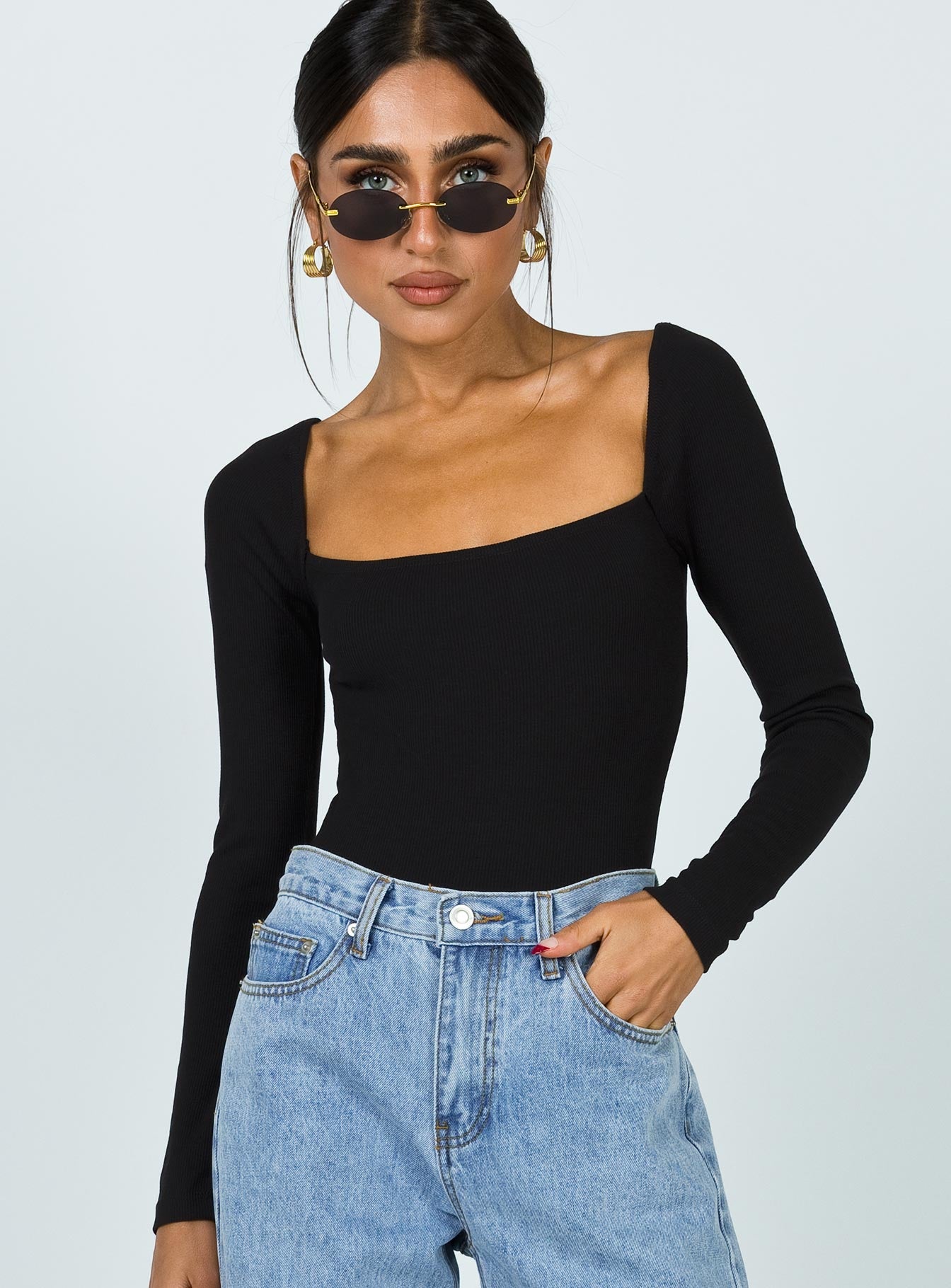 product Princess Polly Charlotte Bodysuit Black Full Sleeves 