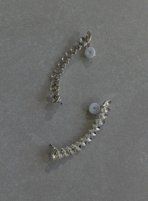 Silver Ear crawler Diamante design  Stud fastening  Clip-on end