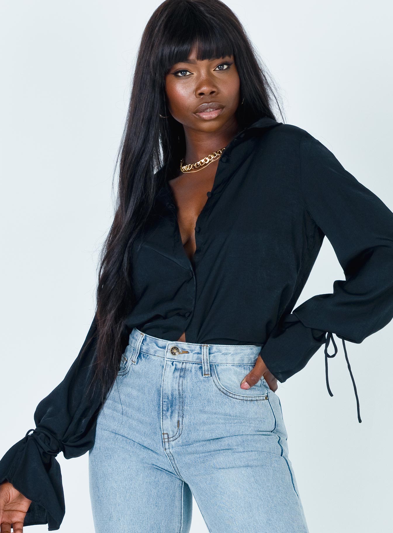 product Princess Polly Full Sleeves Cowl  Forbidden Shirt Black