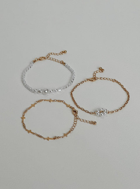 Bracelet pack Gold toned Lobster clasp fastening  Pearl and cross details