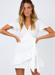 front view of model wearing Princess Polly Company For One Wrap Dress White 