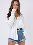 Front view of model wearing  front Princess Polly Full Sleeves V-Neck  Sweet Like Summer Top White