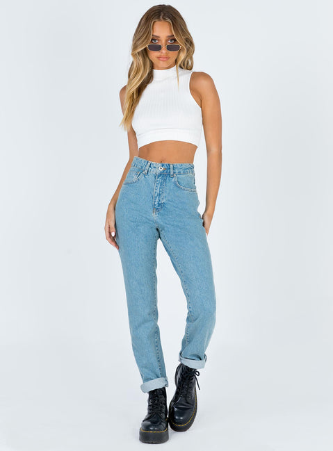 side view of model wearing Princess Polly Ragged Priest Cougar Jean Mid Rise 